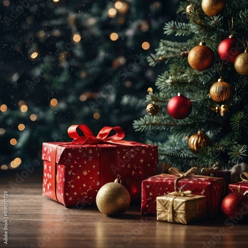 Christmas tree with gifts and decorations
