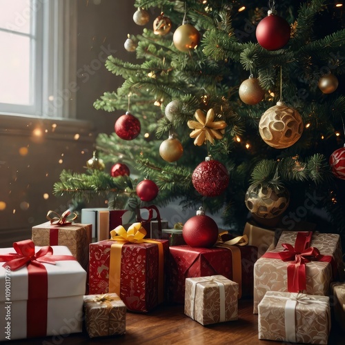 Christmas tree with gifts and decorations