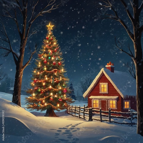 Christmas tree with gifts and decorations