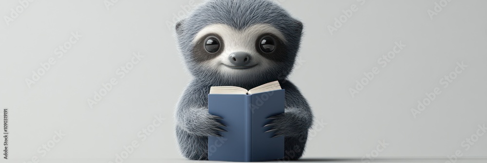 Naklejka premium A cute sloth holding a book, conveying a sense of curiosity and leisure.