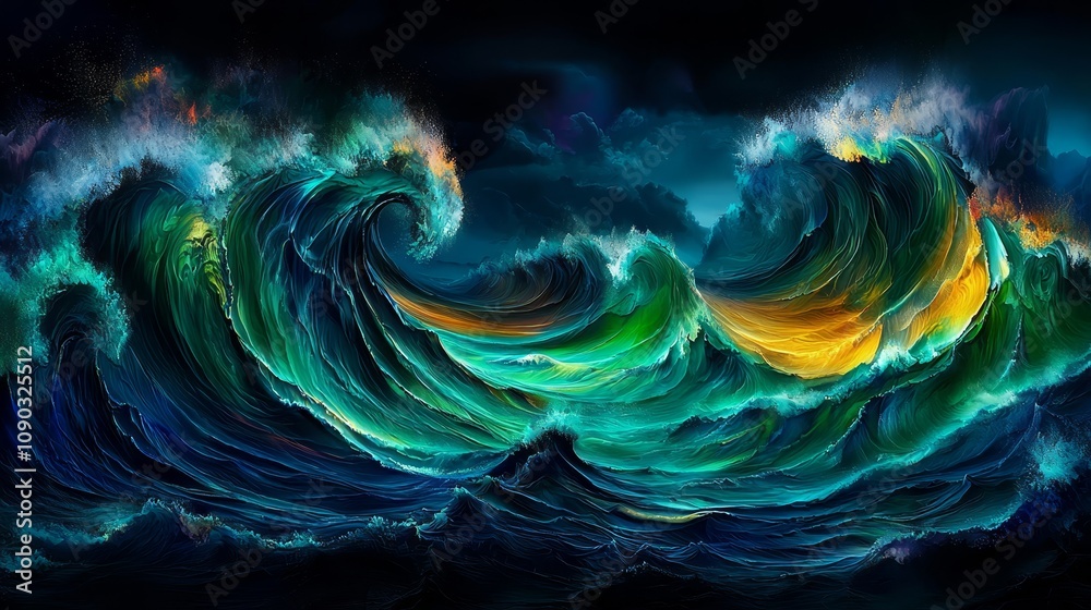 Obraz premium A painting of a large wave in the ocean
