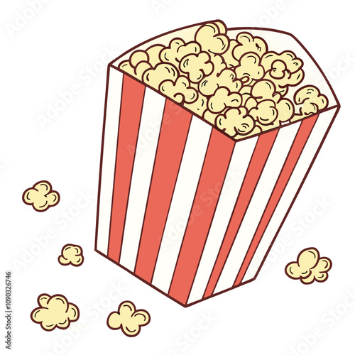  Kettle Corn Flying from a Bright Striped Cup, Perfectly Cut Ou