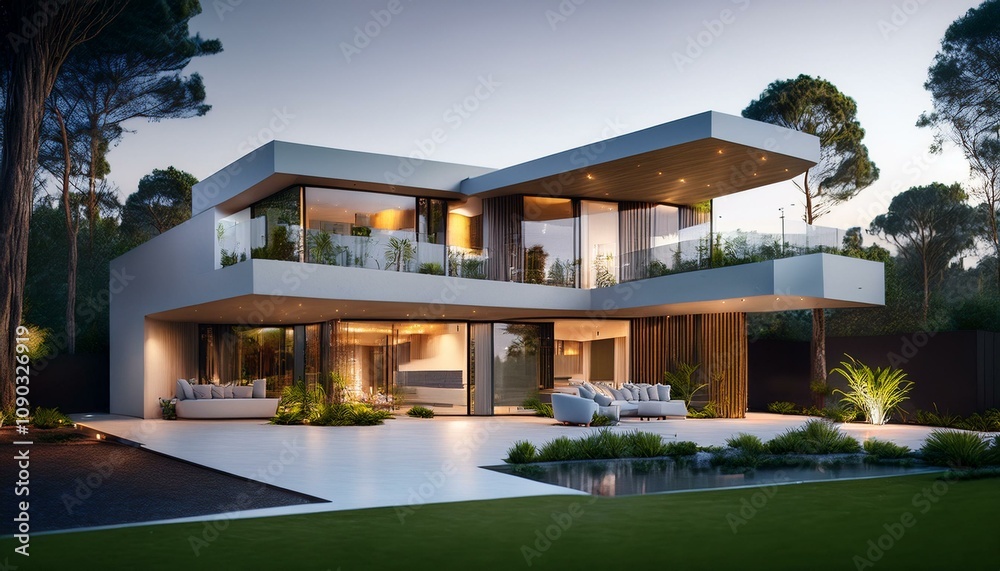 Fototapeta premium Serene Modern Escape: A Fusion of Luxury and Nature