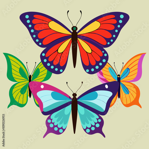 set of butterflies collections illustrations vector art isolated white background