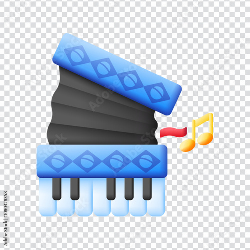 Stylized vector illustration of an accordion, a classic musical instrument known for its bellows and keys, created in a clean flat design. Ideal for use in cultural festival graphics, music-themed des