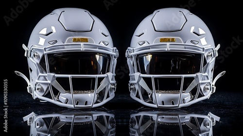 Two White Football Helmets photo