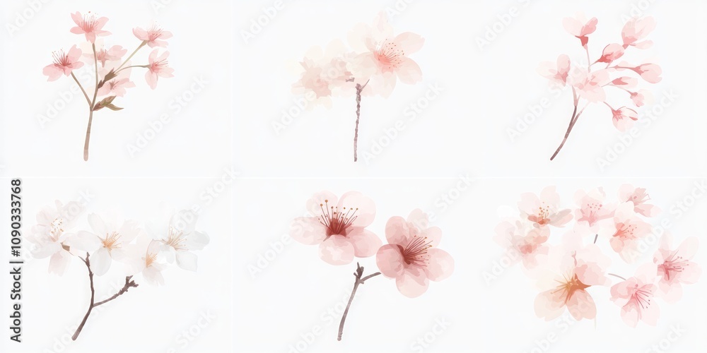 Fototapeta premium Delicate Cherry Blossoms Watercolor Art