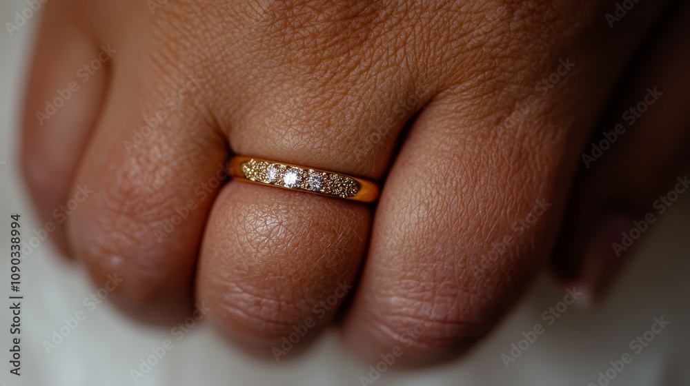 Obraz premium A woman's hand with a gold ring on it