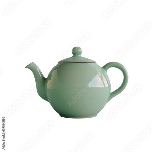 ceramic green teapot isolated background