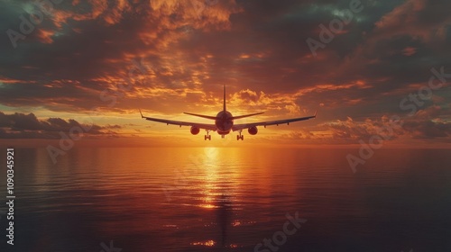 airplane at sunset