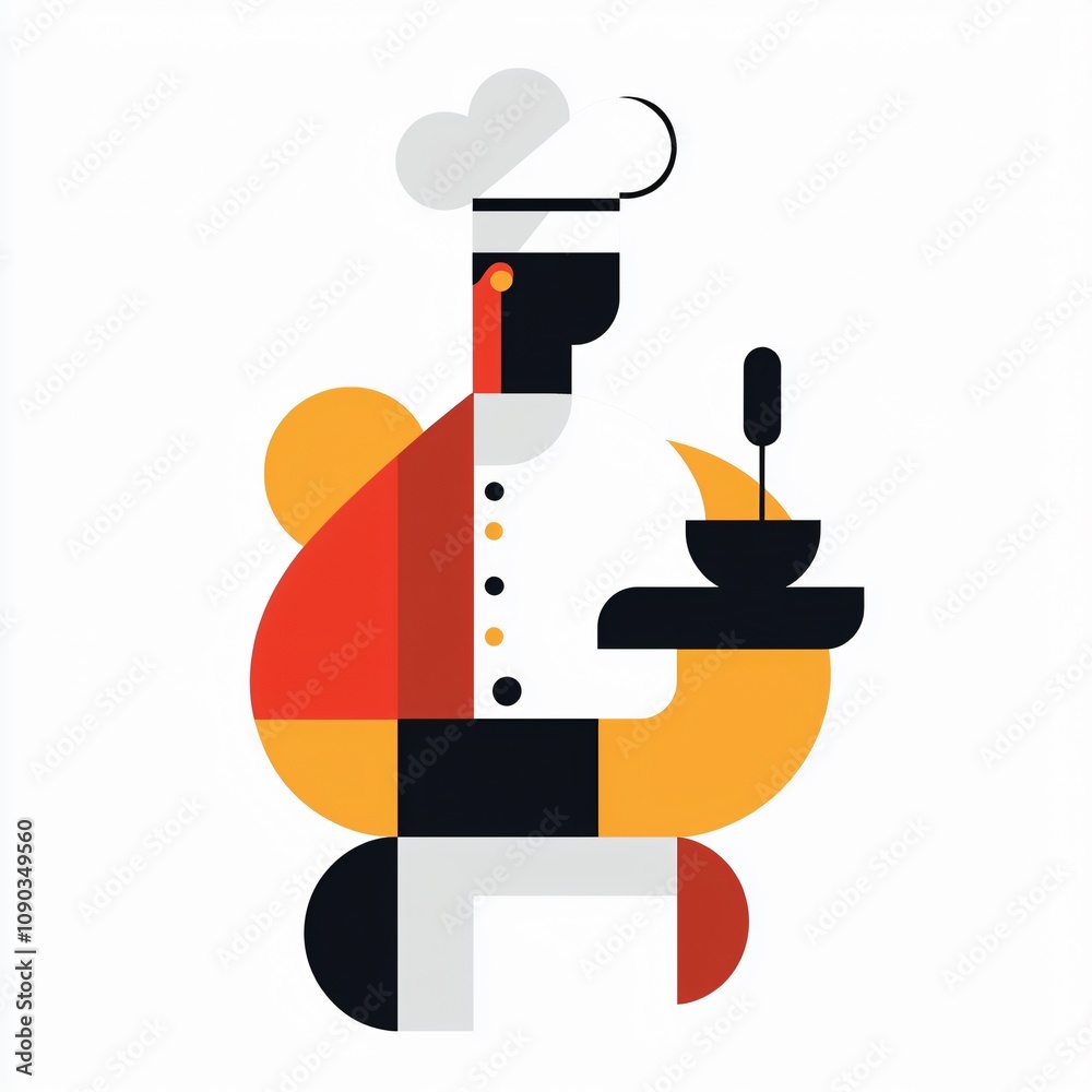 Fototapeta premium Creative Culinary Action by Chef with Dish Kitchen Environment Illustration Style Focus on Gastronomy and Artistry