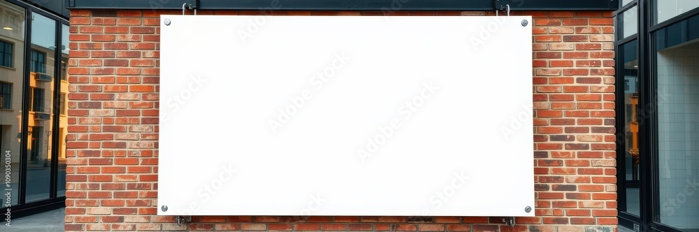 Obraz premium A realistic outdoor poster mockup displayed on a brick wall with space for customizable design, commercial, display