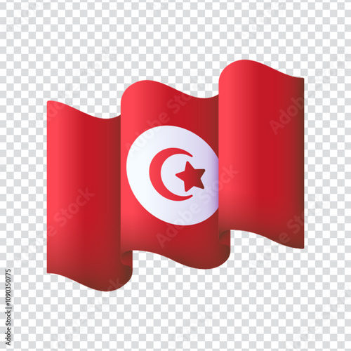 Vector illustration of the national flag of Tunisia, featuring a red background with a white circle containing a red crescent and five-pointed star. Designed in a clean flat icon style and provided in
