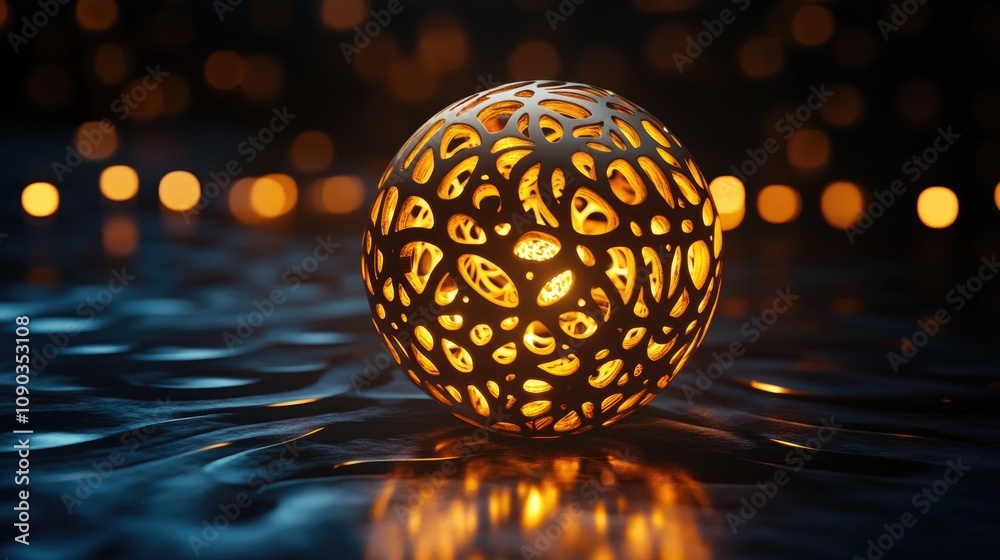 Fototapeta premium Glowing 3D Golden Sphere with Intricate Design