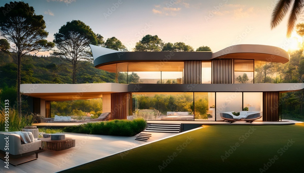 Fototapeta premium Modern Luxury Villa with Infinity Pool and Scenic Views