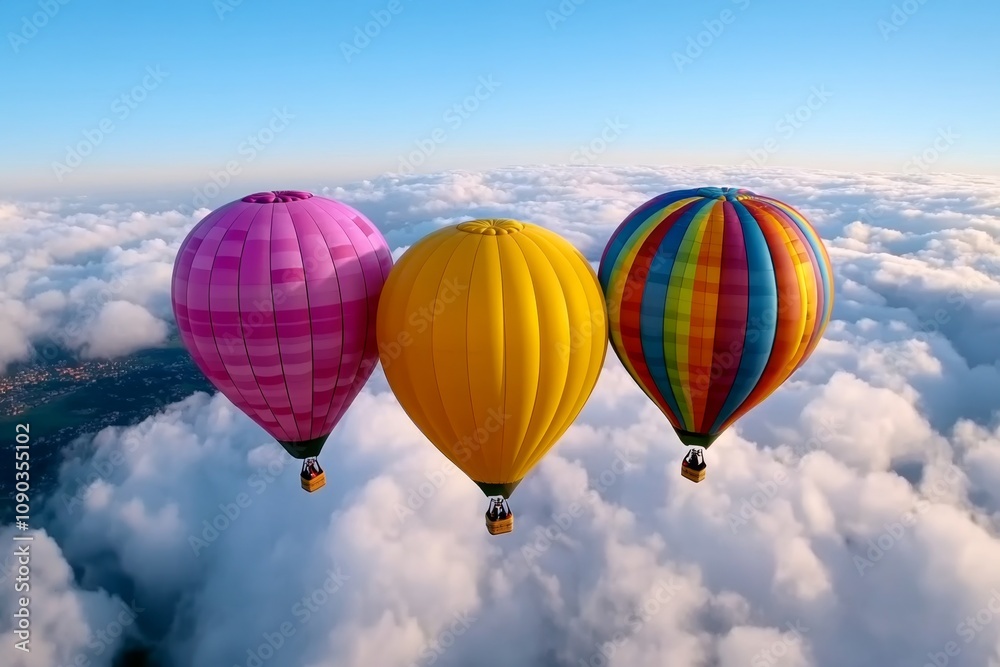 Obraz premium Balloon air floating through fluffy white clouds, creating a dreamy, surreal atmosphere