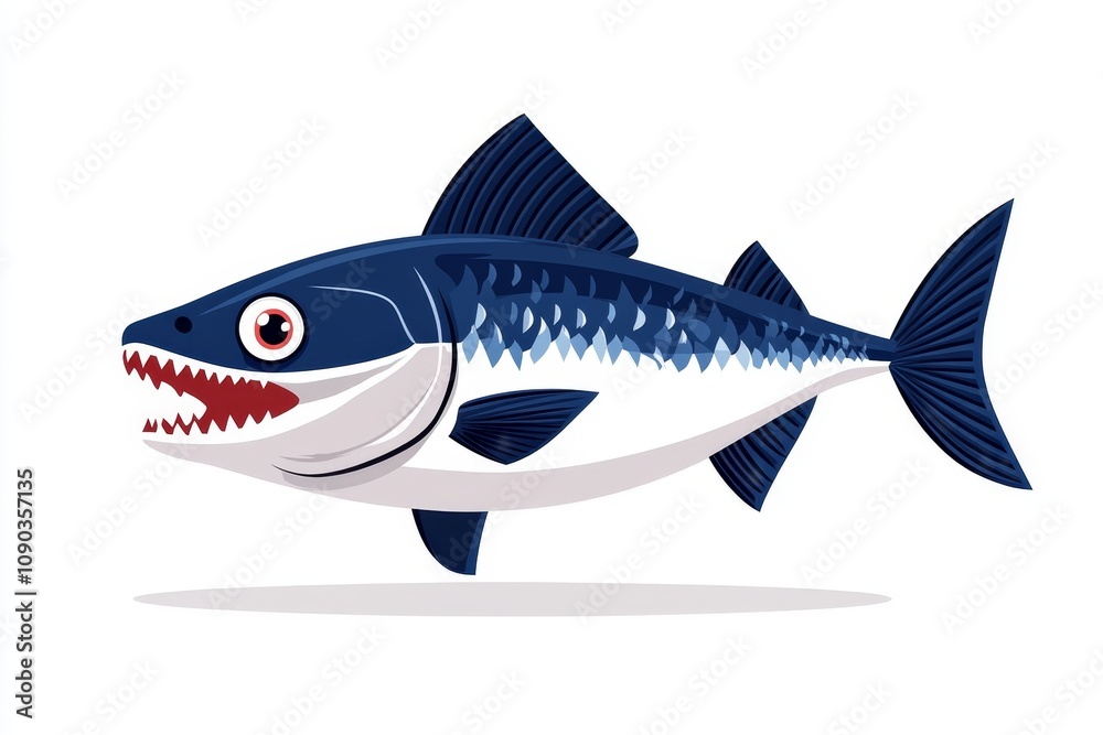 Obraz premium Tuna ahi drawn as a flat 2D illustration, with bold colors on a pure white background