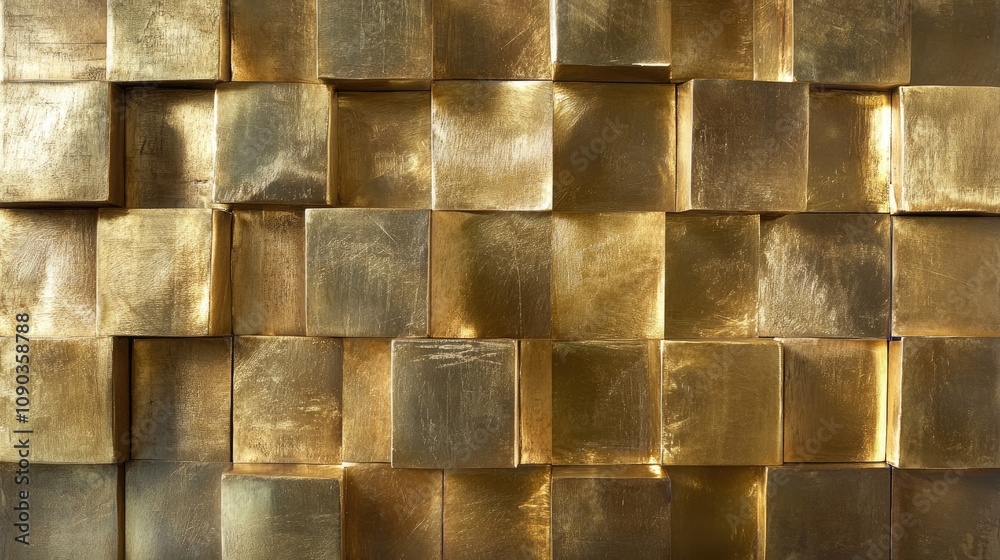 Stacked Golden Cubes in a Polished Grid Formation Stacked Golden Cubes in a Polished Grid Formation