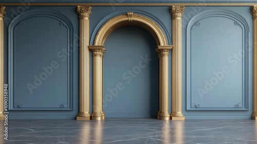 Elegant Blue Gold Archway Interior Luxury Room Design Classical Architecture