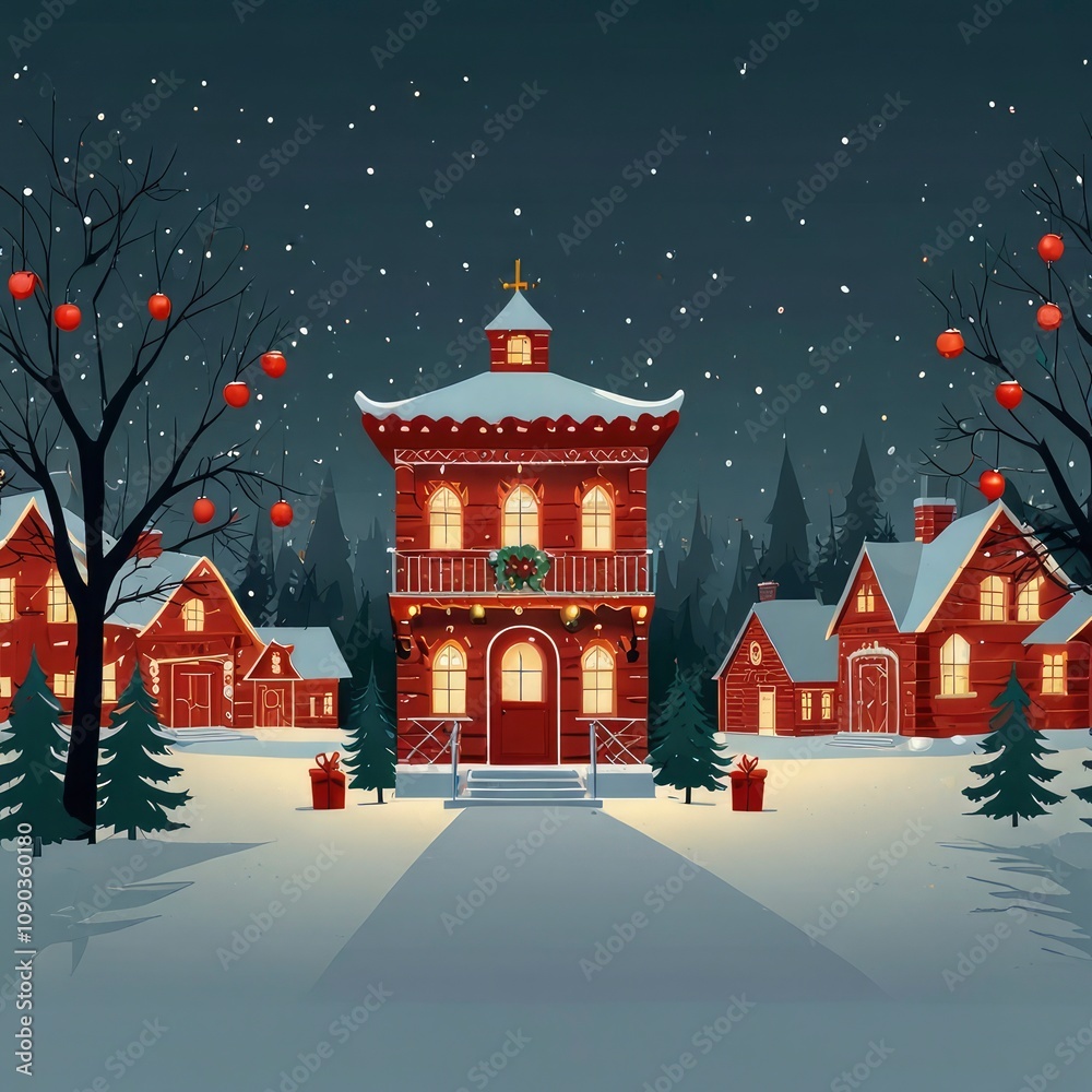 Fototapeta premium Christmas in the night house decoration