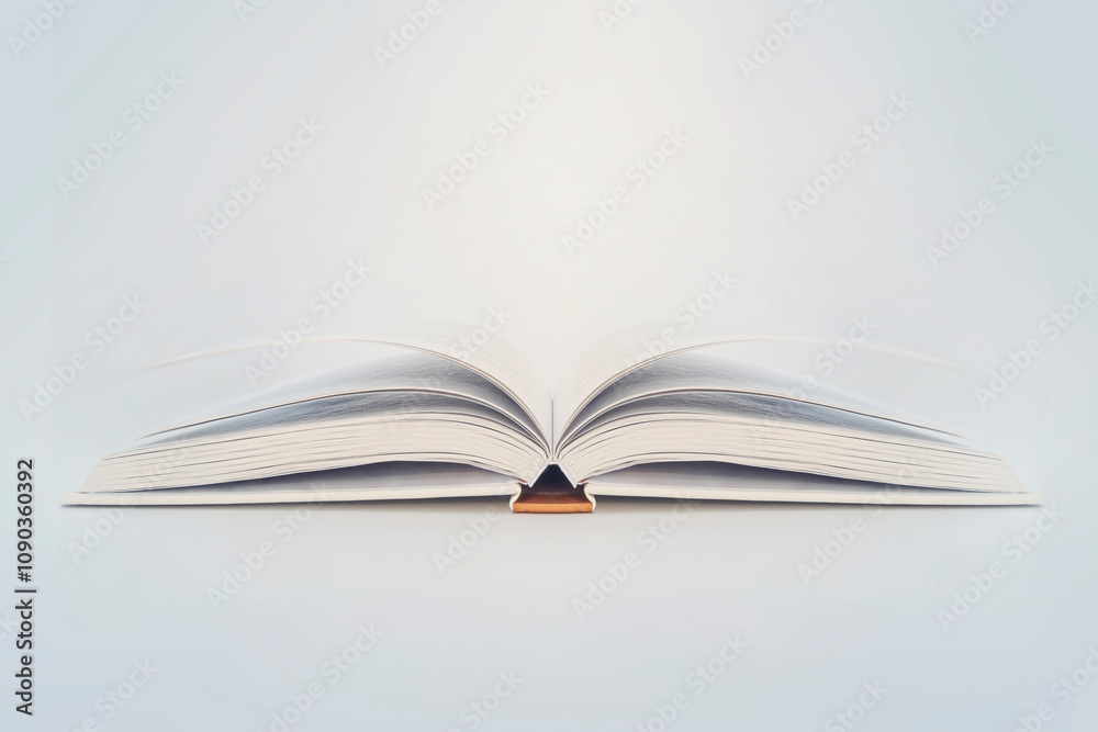 Fototapeta premium Open book of blank pages on blue background. copy space