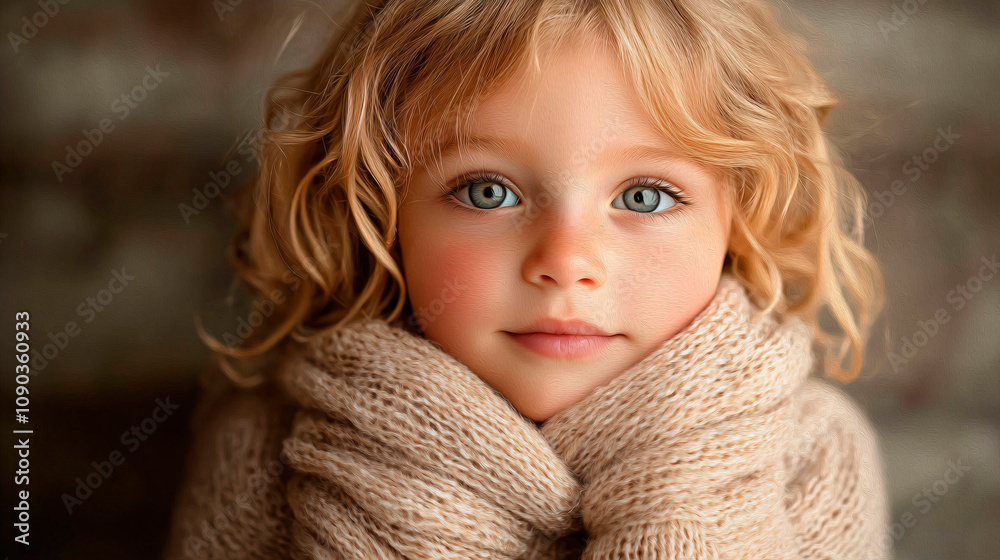 Blonde girl with light eyes wearing a brown wool sweater Blonde girl with light eyes wearing a brown wool sweater