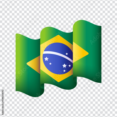 Vector illustration of the national flag of Brazil, featuring the green field with a yellow diamond and a blue globe with stars and the national motto "Ordem e Progresso." Designed in a clean flat ico