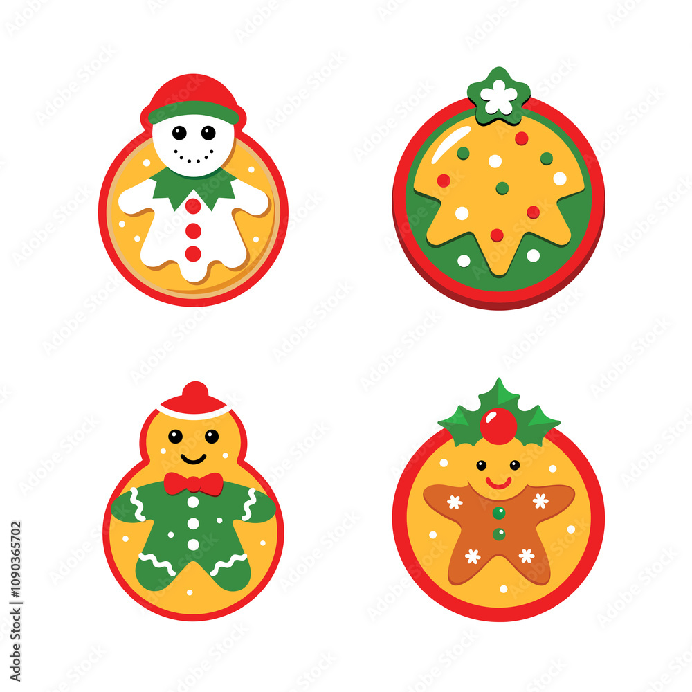 Naklejka premium 4 icon set christmas cookie vector illustration on white background