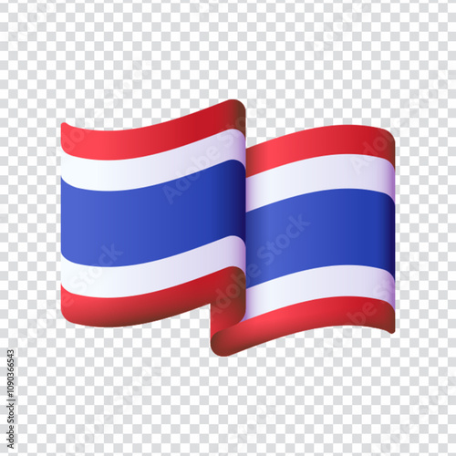 Vector illustration of the national flag of Thailand, featuring five horizontal stripes in red, white, and blue, with the central blue stripe twice as wide. Designed in a clean flat icon style and pro