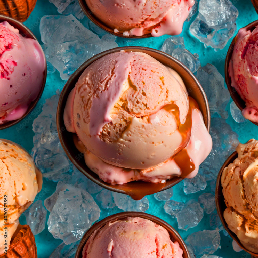 Ice cream bowls of various flavors and colors