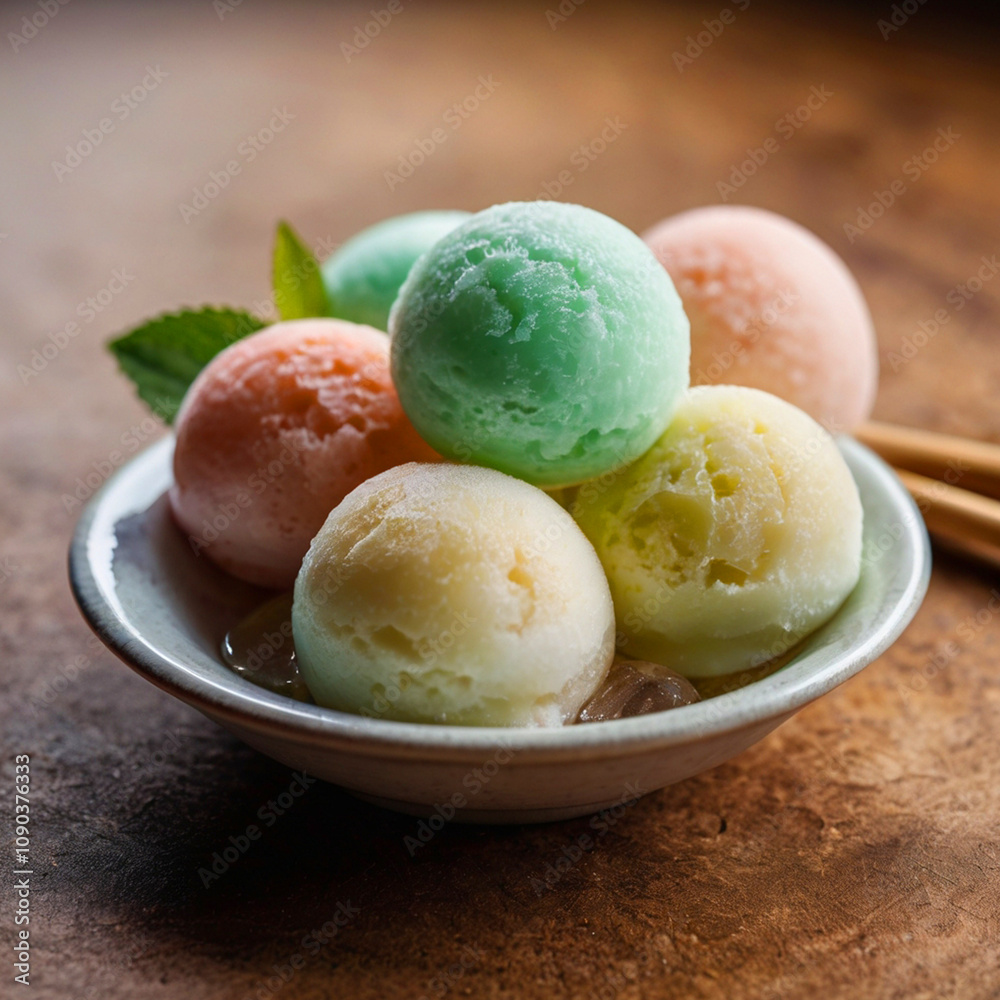 Mochi ice cream in various flavors and colors