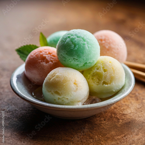 Obraz na płótnie Mochi ice cream in various flavors and colors w salonie
