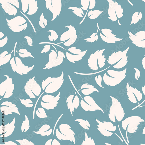 Leaf Silhouette Vector Blue Seamless Pattern. Autumn Leaves of Plant and Trees.