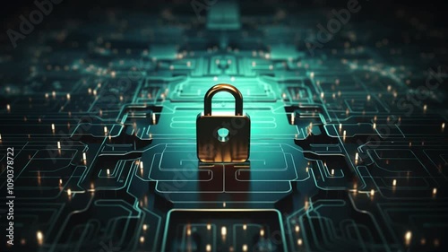 padlock with technology background, password protected system and storage, cyber security and data protection on internet. Generative ai