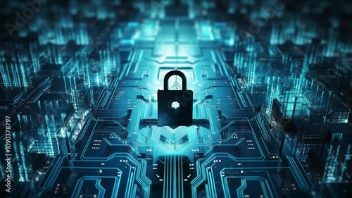 padlock with technology background, password protected system and storage, cyber security and data protection on internet. Generative ai