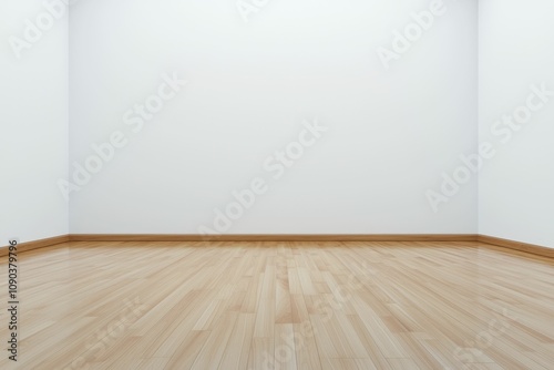 Empty room with white walls and light wood floor.