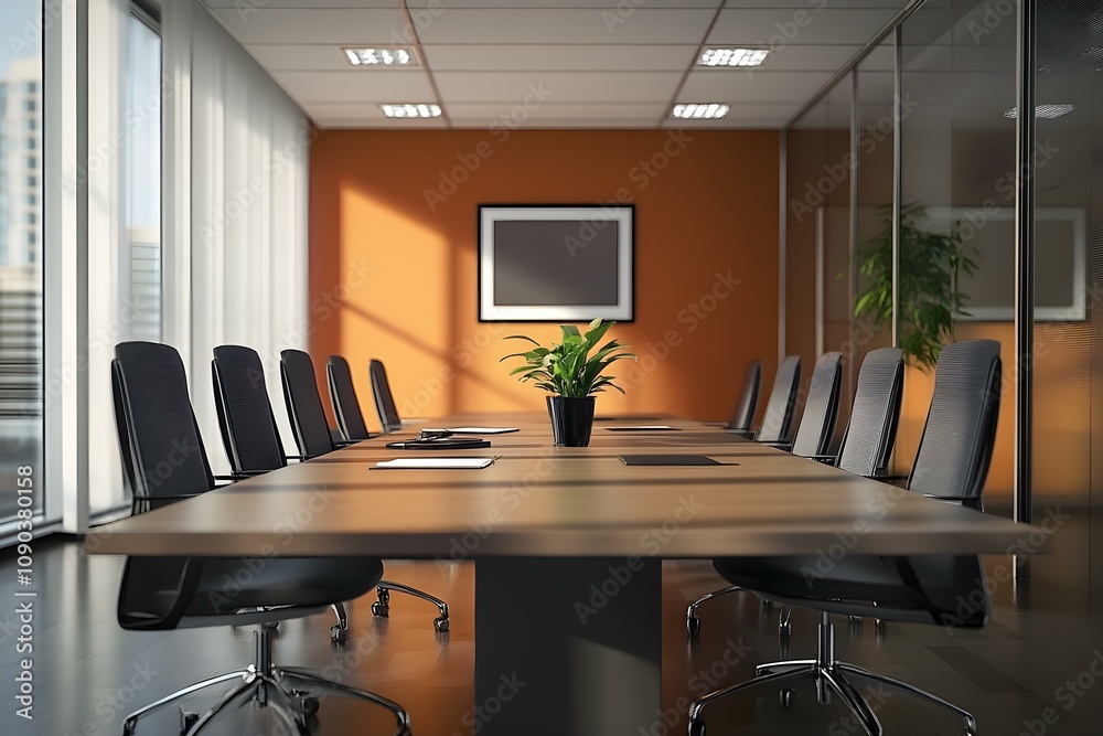 Fototapeta premium Modern Office Meeting Room with Table and Chairs
