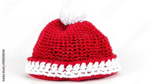 A Red Santa Hat with White Pompom, Christmas Hat Isolated on White Background - A Symbol of Holiday Cheer. The Vibrant Red of the Hat Standing Out Against the Pure White, with the White Pompom Adding 