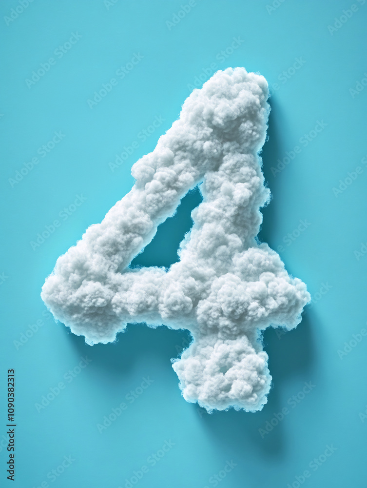 Fototapeta premium Whimsical Cloud Shaped Numerical 4 Against Serene Sky Blue Background