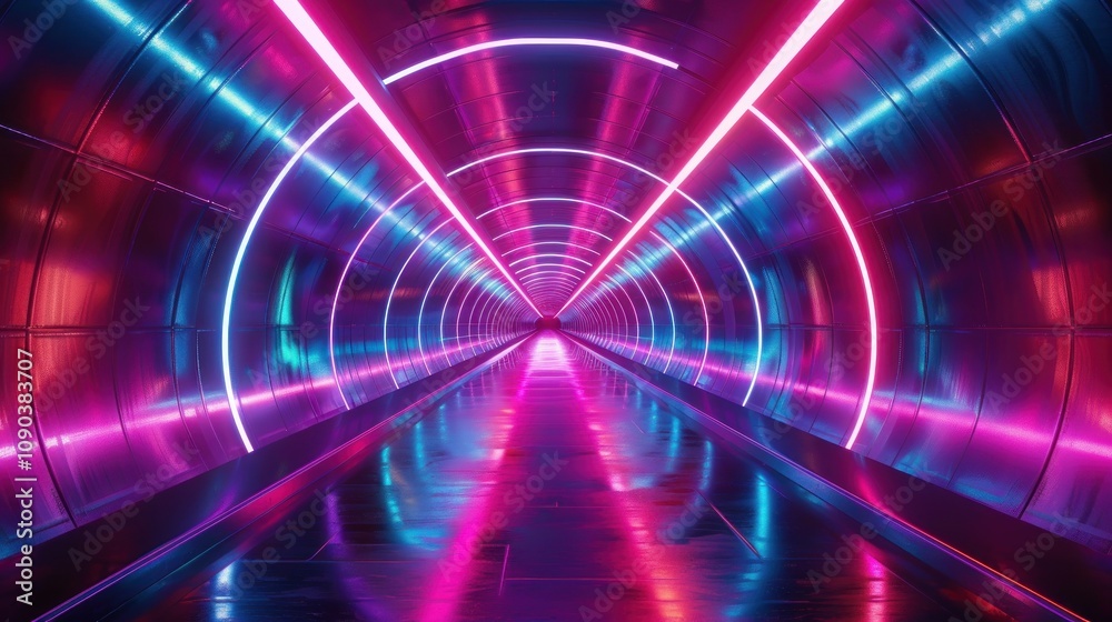 Fototapeta premium Neon Lights Tunnel: A Futuristic Architectural Design