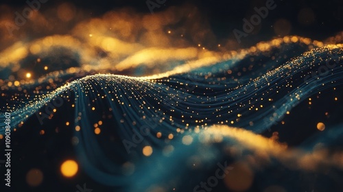 Abstract Golden Waves: A Digital Landscape of Light and Dark