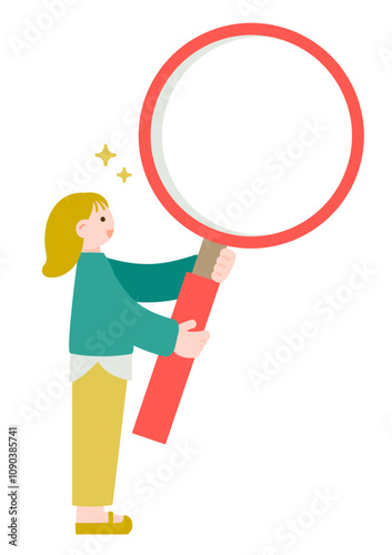虫眼鏡で調べる女性のイラスト