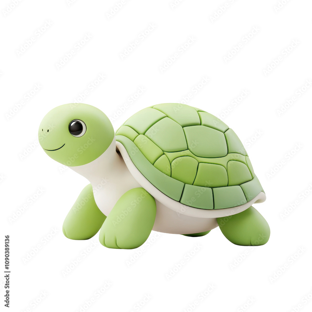 Obraz premium Cute and cartoonish green turtle figurine with a smiling expression, perfect for children's toys, educational materials, and playful home decor accents for all ages.