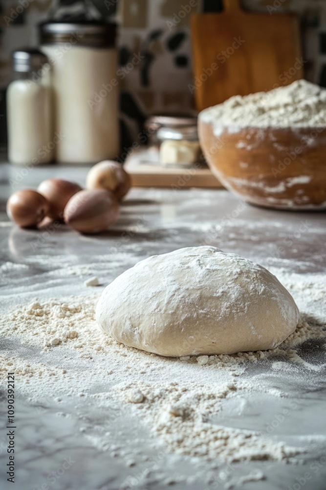 Fototapeta premium Flour, nuts and eggs for baking bread or cake.