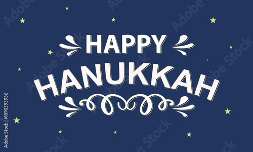 Happy Hanukkah greeting card with symbols of Jewish holiday. Template for banner, flyer, poster, background with vector place for your text. Vector illustration. EPS 10