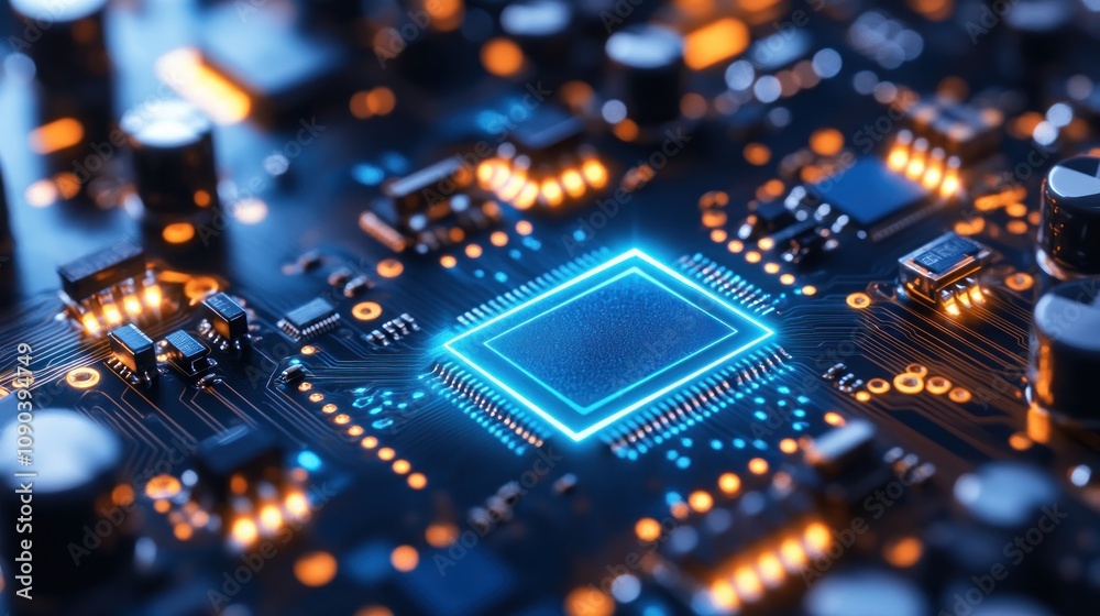 Obraz premium Illuminated Microchip: A Close-Up of Advanced Technology