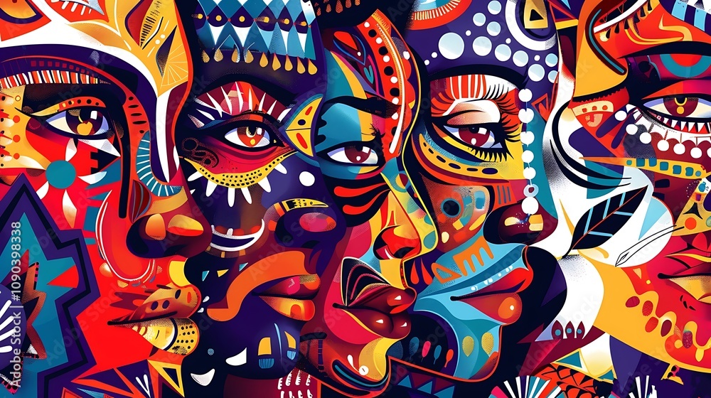 Fototapeta premium Vibrant Faces in Colorful Abstract Art