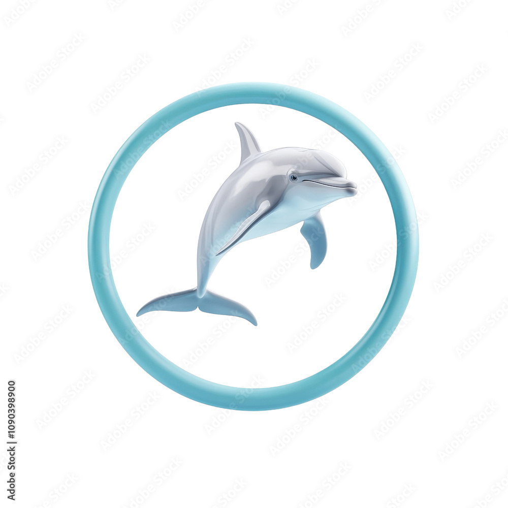 Fototapeta premium Playful Dolphin Swimming Inside a Circular Aquatic Frame, Representing Freedom and Joy in Ocean Life, Ideal for Nature and Marine-Themed Projects
