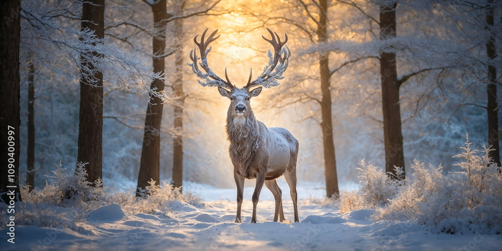 Obraz premium Deer in magical winter forest