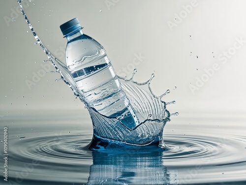 Water Bottle Splashing into Water with a Large Splash.